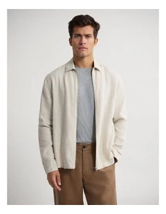 Adem French Linen Zip Bomber in Natural