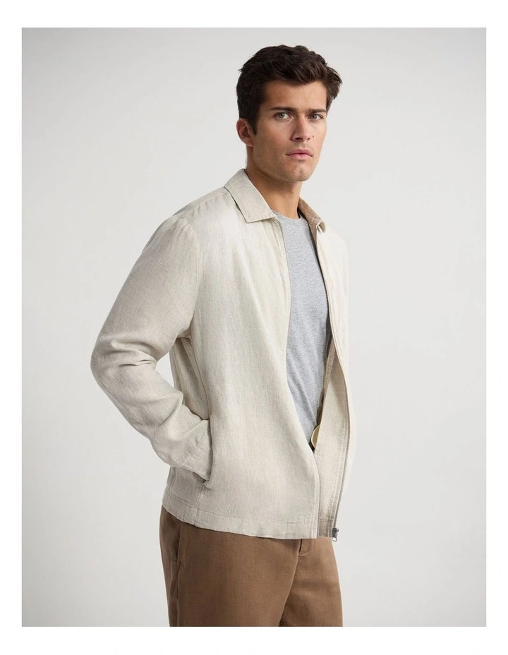 Adem French Linen Zip Bomber in Natural image 3