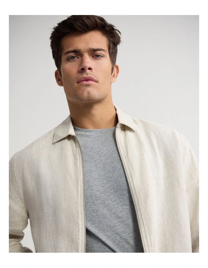 Adem French Linen Zip Bomber in Natural image 4
