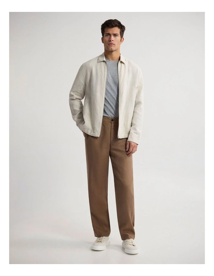 Adem French Linen Zip Bomber in Natural image 5