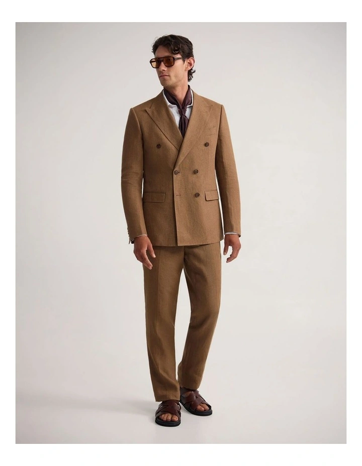 Hardy Double Breasted Linen Jacket in Mocha image 2
