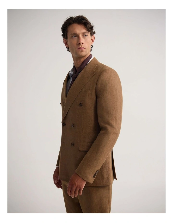 Hardy Double Breasted Linen Jacket in Mocha image 4