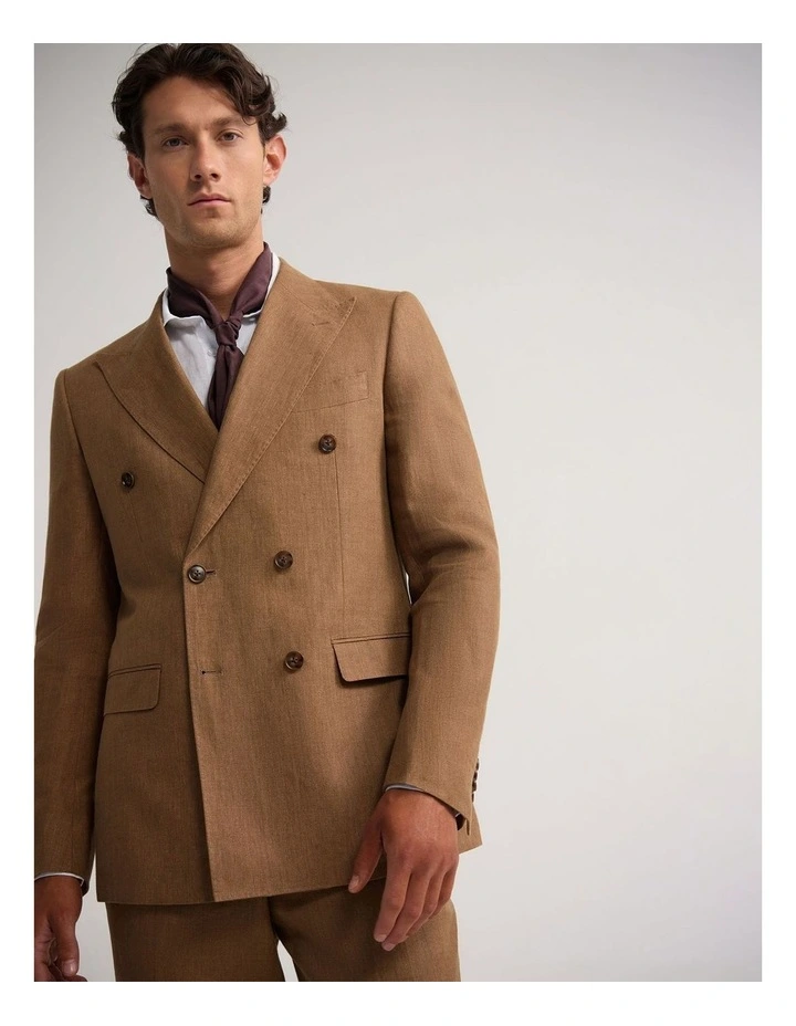 Hardy Double Breasted Linen Jacket in Mocha image 5