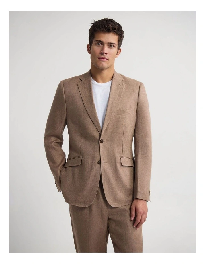 Milton Linen Blazer in Bark image 1