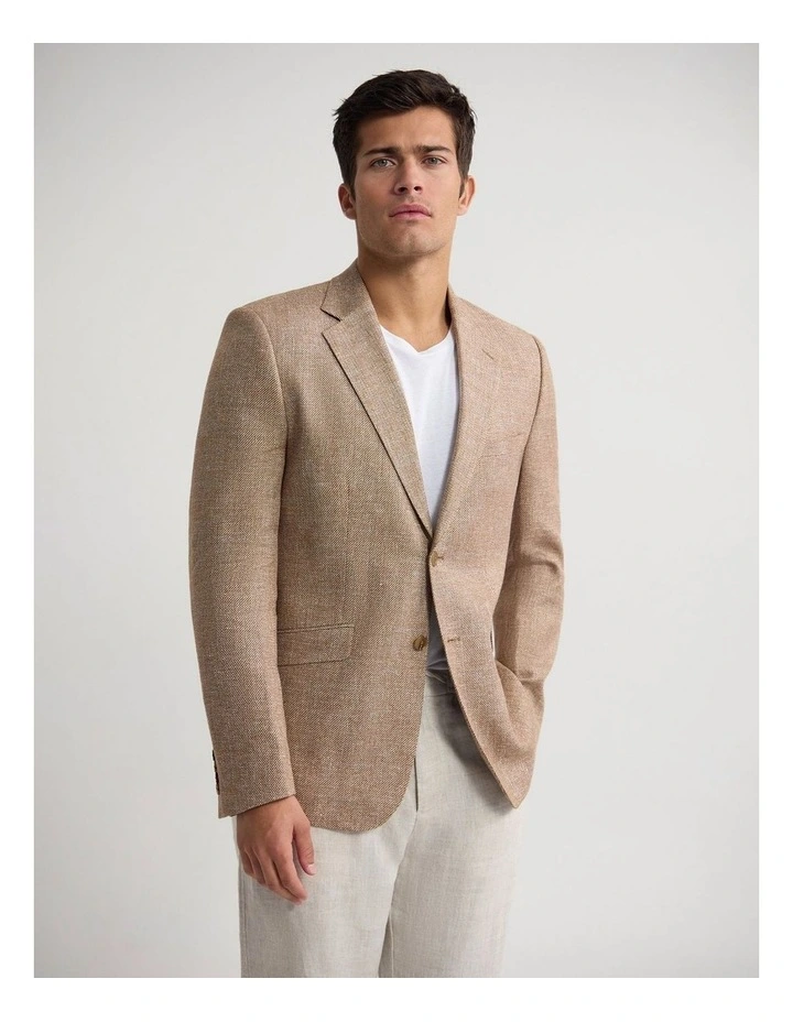 Blake Linen Cotton Blazer in Mocha image 1