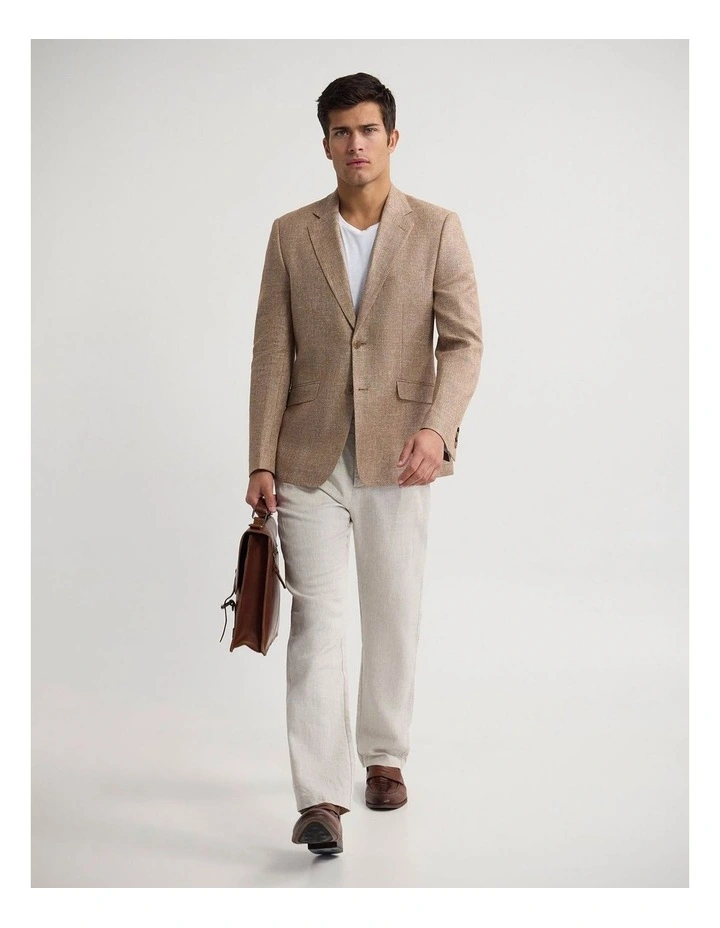 Blake Linen Cotton Blazer in Mocha image 2