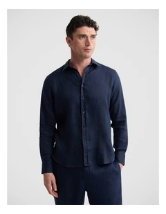 Cooper Ls French Linen Shirt in Navy