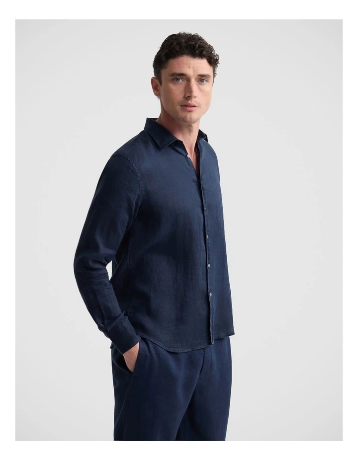 Cooper Ls French Linen Shirt in Navy image 3