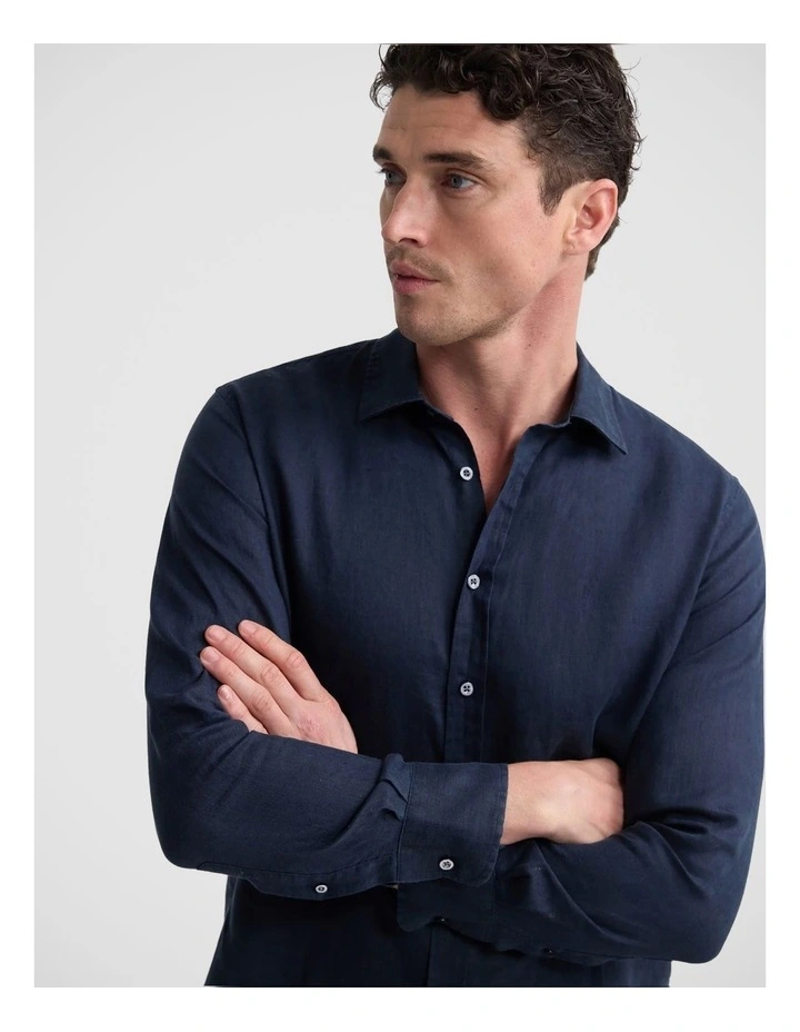 Cooper Ls French Linen Shirt in Navy image 4