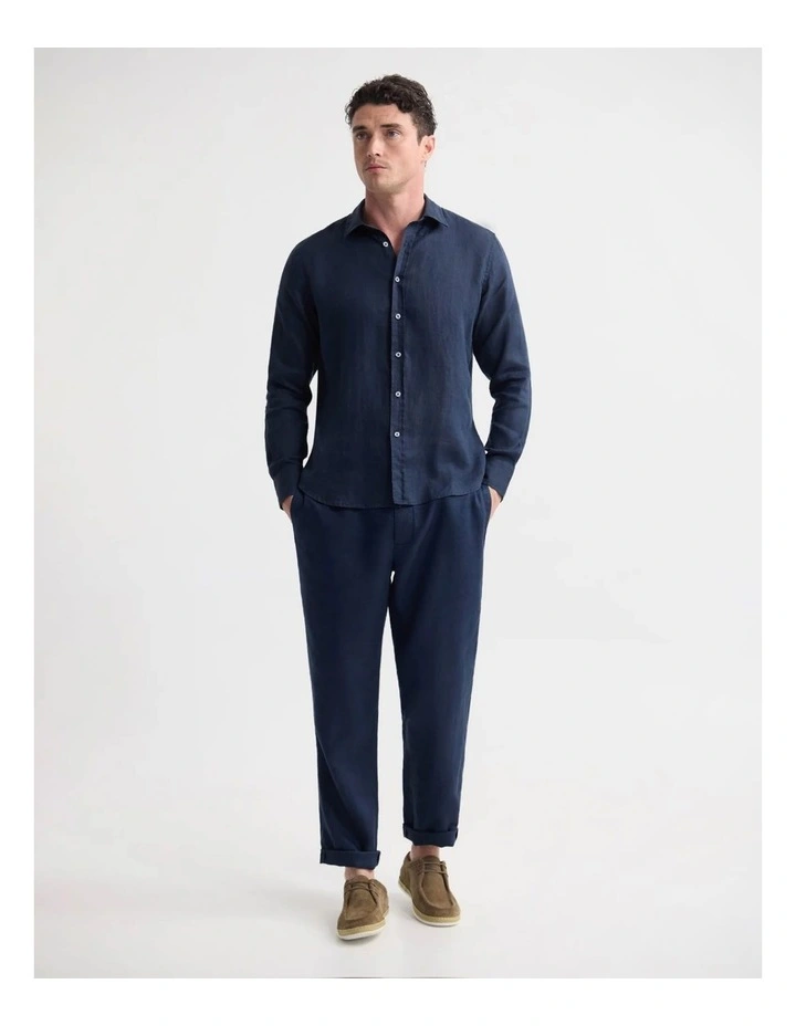 Cooper Ls French Linen Shirt in Navy image 5