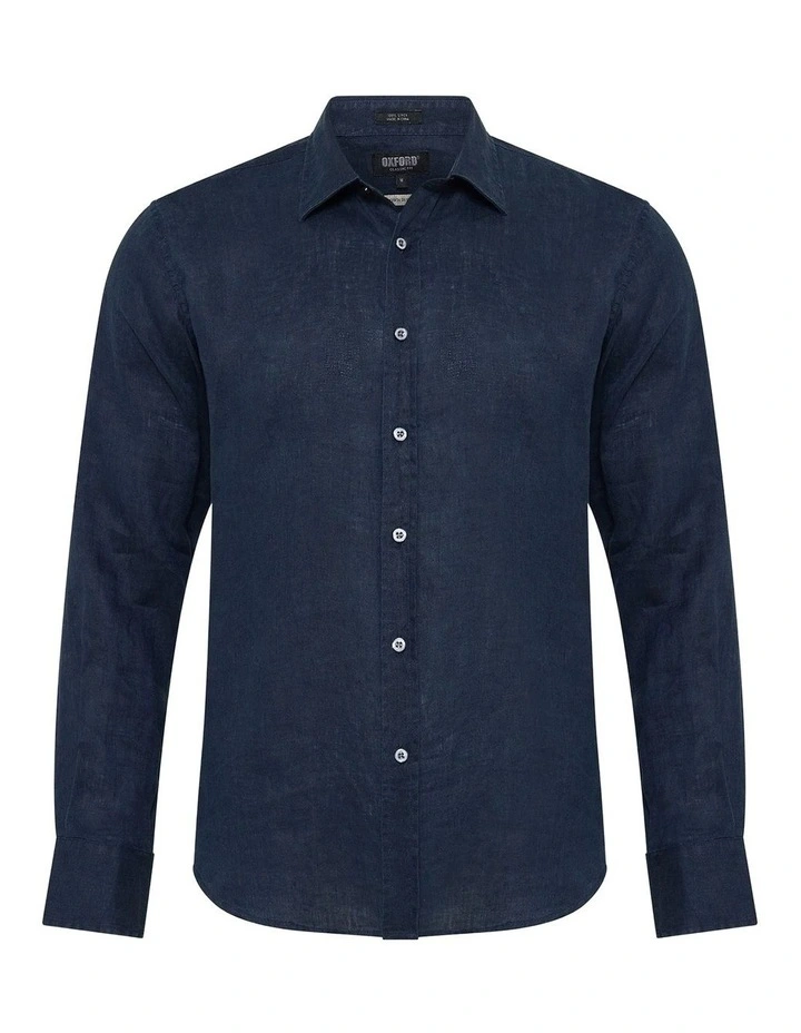 Cooper Ls French Linen Shirt in Navy image 7