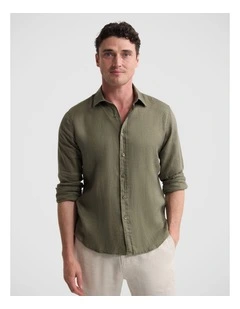 Cooper Ls French Linen Shirt in Olive