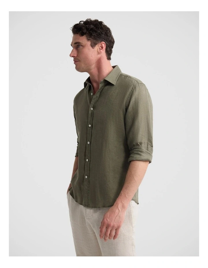 Cooper Ls French Linen Shirt in Olive image 3
