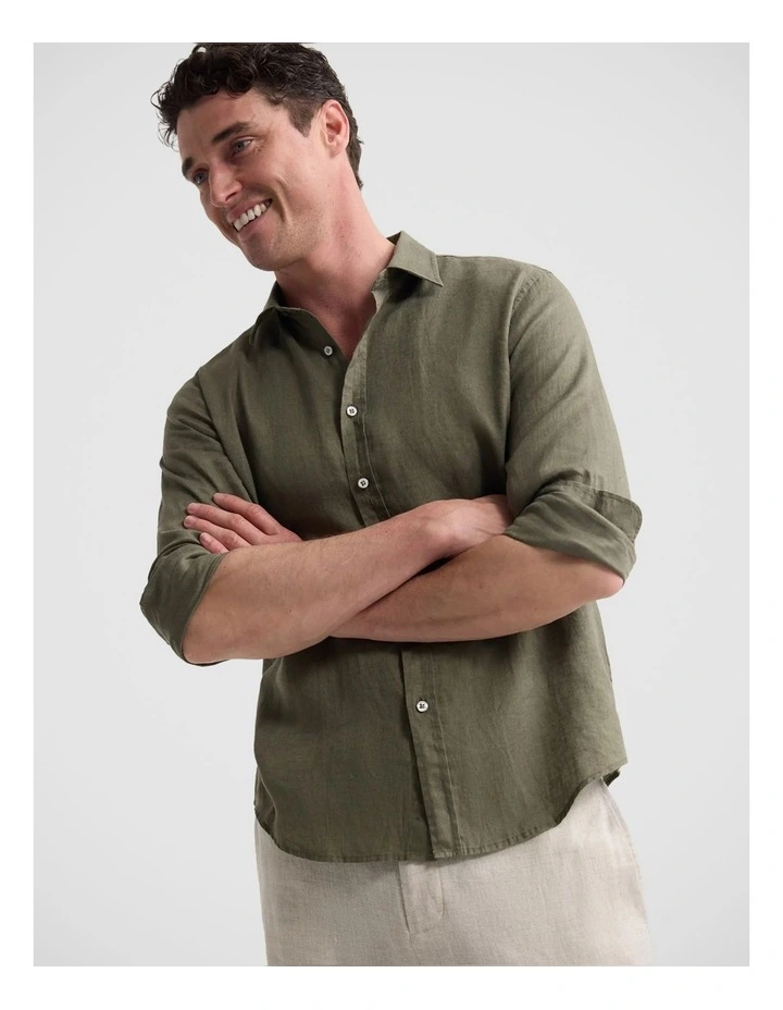 Cooper Ls French Linen Shirt in Olive image 4