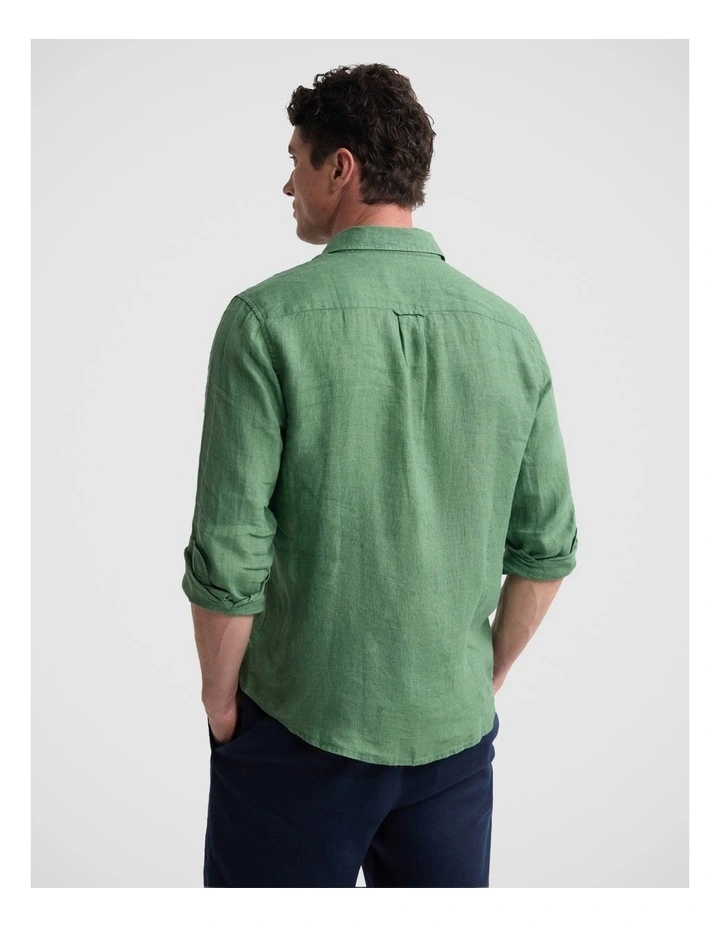 Cooper Long Sleeve Delave Linen Shirt in Pea Green image 2