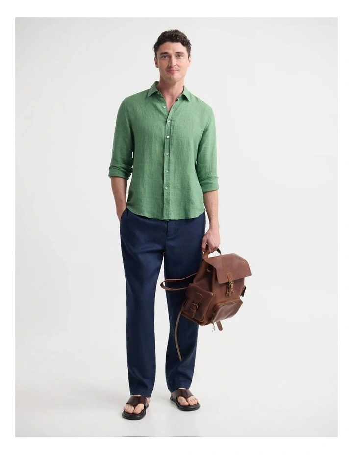 Cooper Long Sleeve Delave Linen Shirt in Pea Green image 5