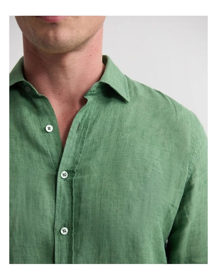 Cooper Long Sleeve Delave Linen Shirt in Pea Green image 6