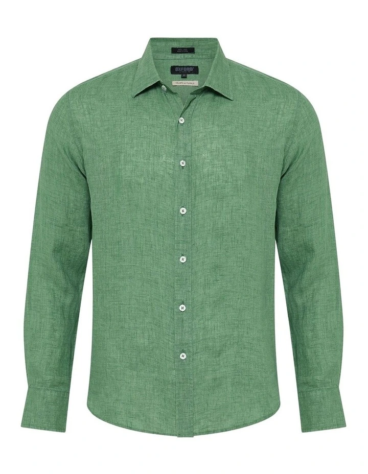Cooper Long Sleeve Delave Linen Shirt in Pea Green image 7