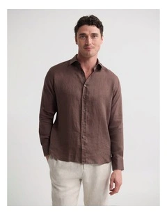 Cooper Ls French Linen Shirt in Chocolate