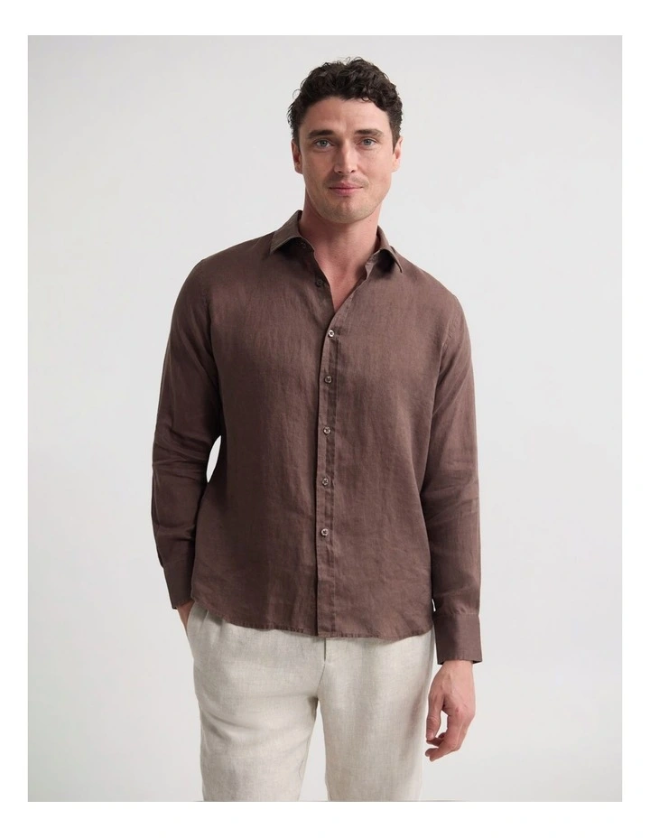 Cooper Ls French Linen Shirt in Chocolate image 1
