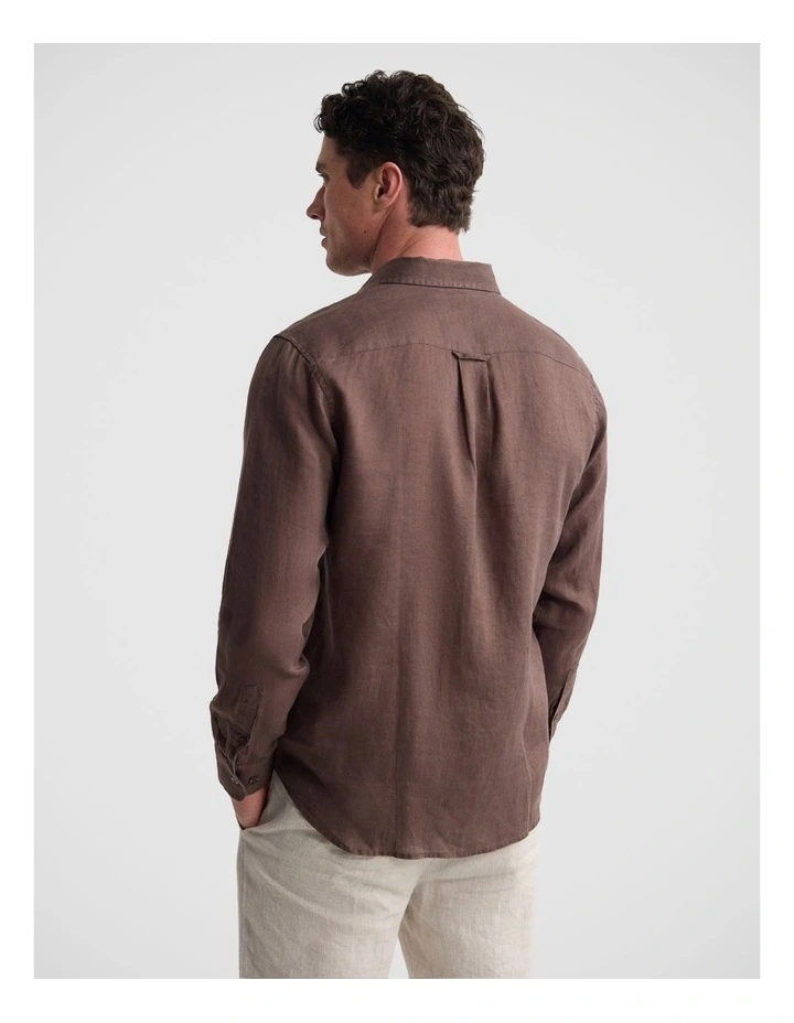 Cooper Ls French Linen Shirt in Chocolate image 2