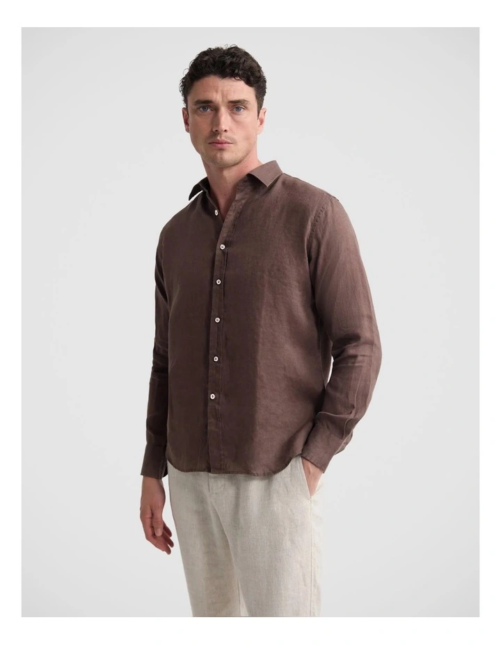 Cooper Ls French Linen Shirt in Chocolate image 3