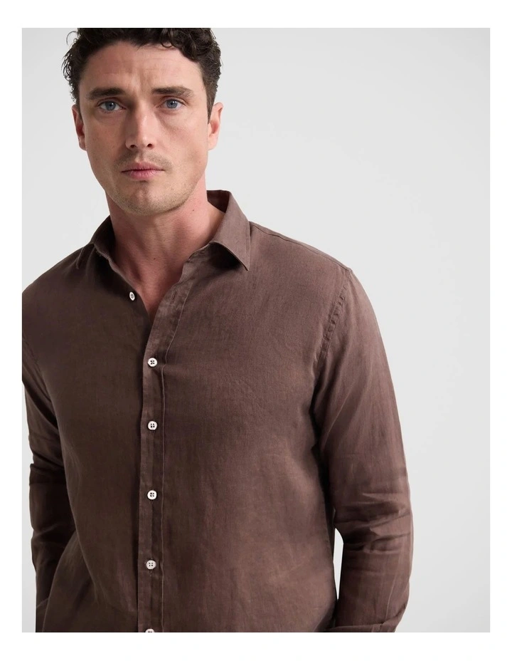 Cooper Ls French Linen Shirt in Chocolate image 4