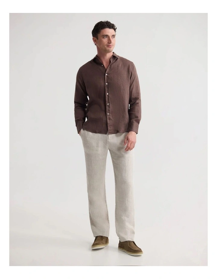 Cooper Ls French Linen Shirt in Chocolate image 5