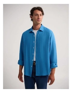 Cooper Ls Delave Linen Shirt in Ocean Blue