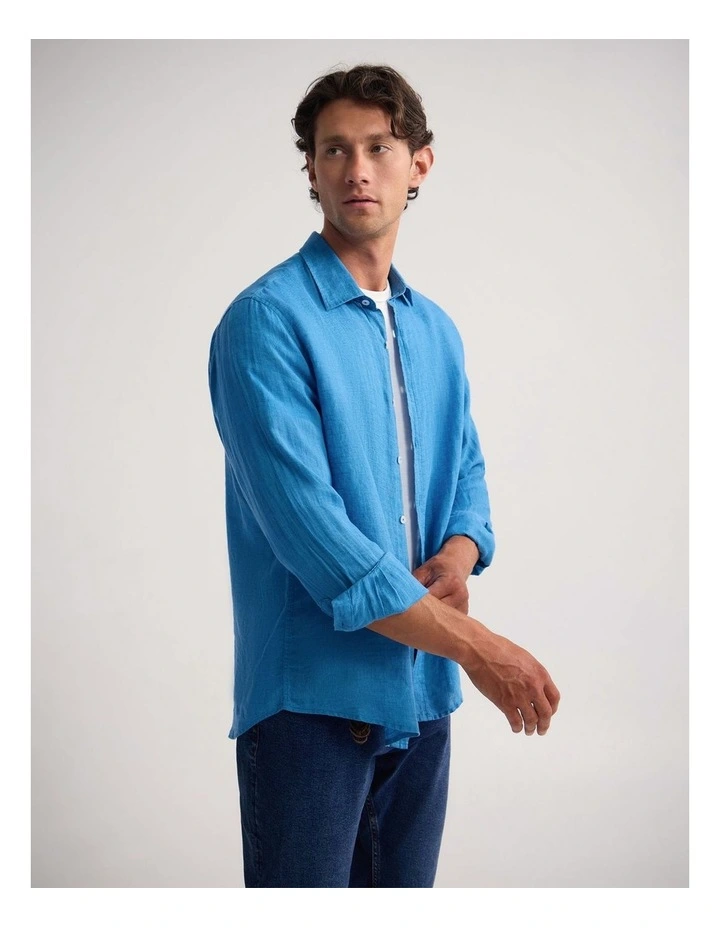Cooper Ls Delave Linen Shirt in Ocean Blue image 3