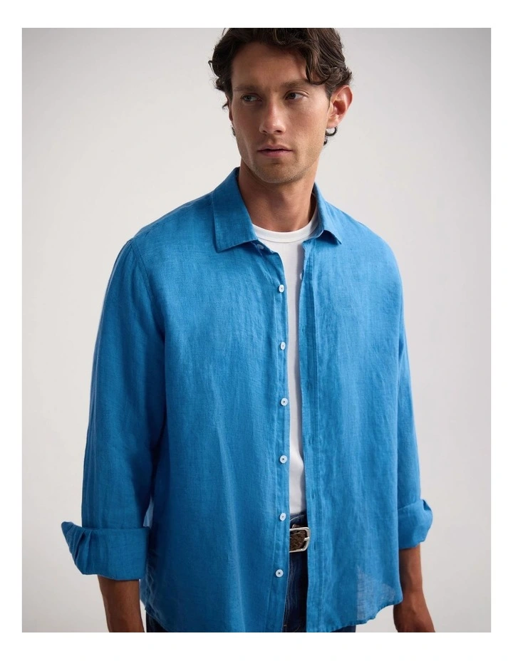 Cooper Ls Delave Linen Shirt in Ocean Blue image 4