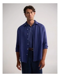 Cooper Ls Delave Linen Shirt in Denim Blue
