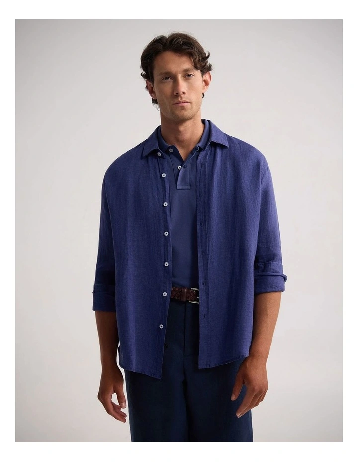 Cooper Ls Delave Linen Shirt in Denim Blue image 1