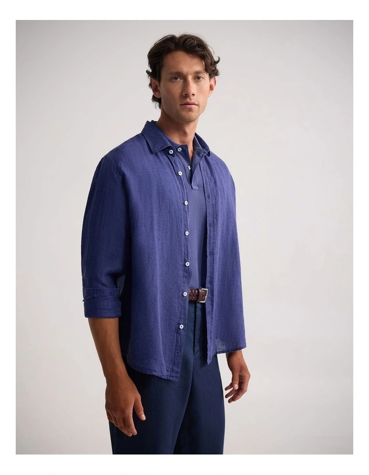 Cooper Ls Delave Linen Shirt in Denim Blue image 3