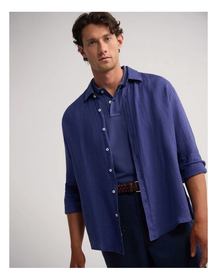 Cooper Ls Delave Linen Shirt in Denim Blue image 4