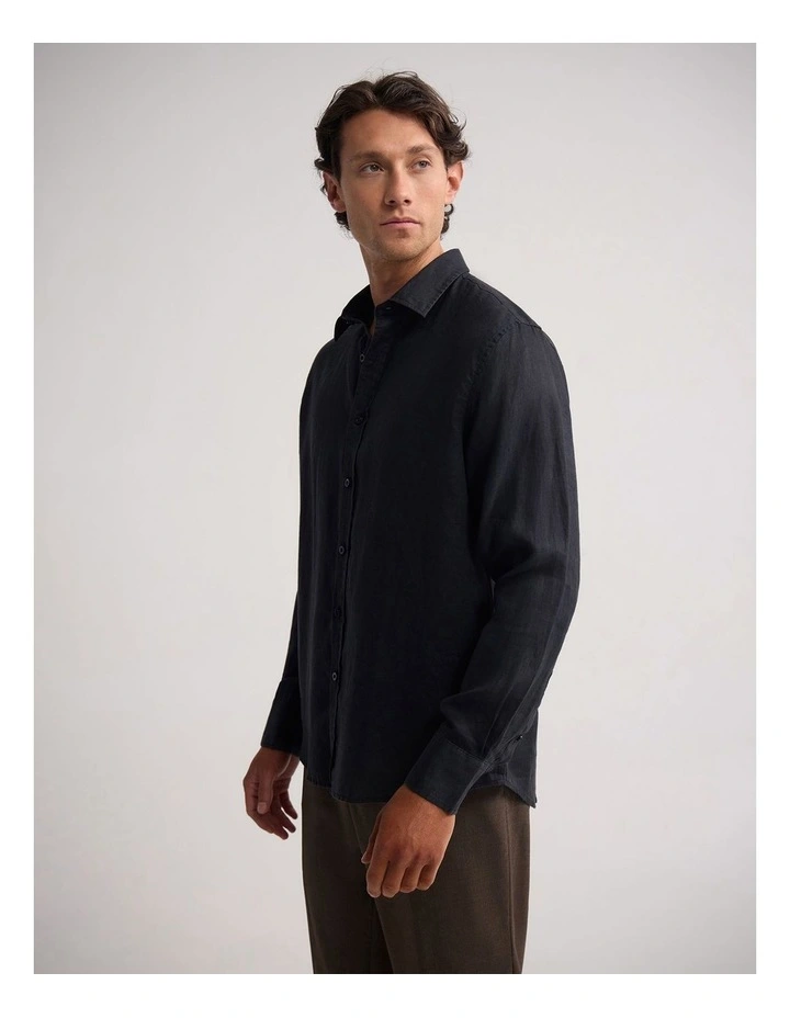 Cooper Ls French Linen Shirt in Black image 3