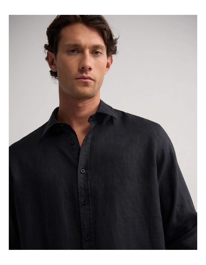 Cooper Ls French Linen Shirt in Black image 4