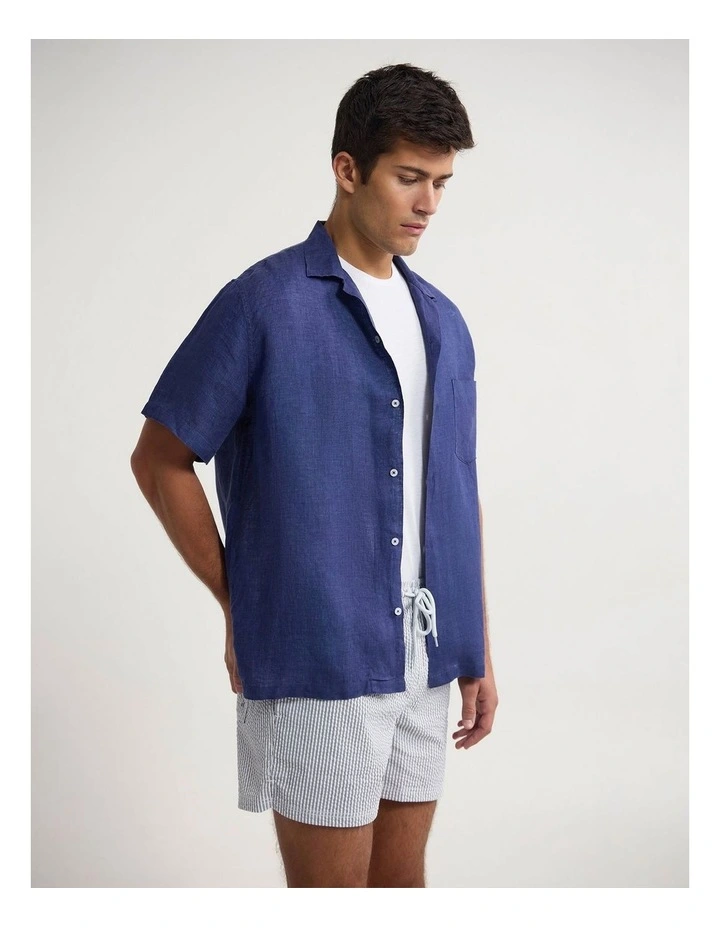 Griffin Delave Linen Short Sleeve Shirt in Denim Blue image 3