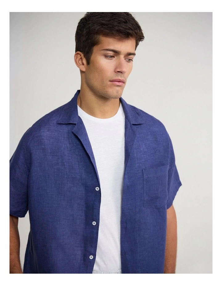 Griffin Delave Linen Short Sleeve Shirt in Denim Blue image 4