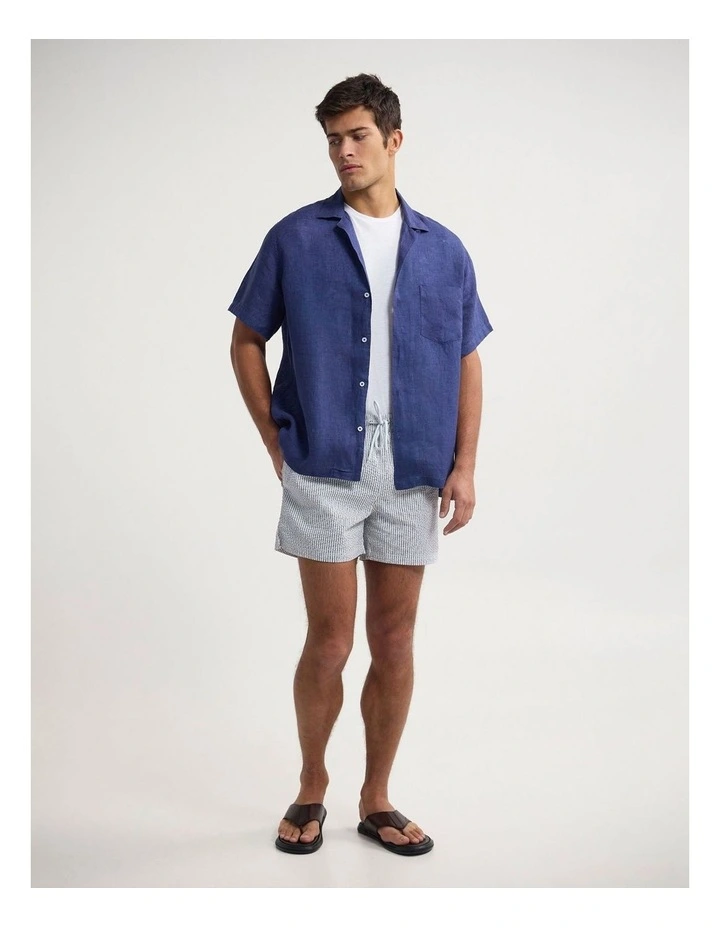 Griffin Delave Linen Short Sleeve Shirt in Denim Blue image 5