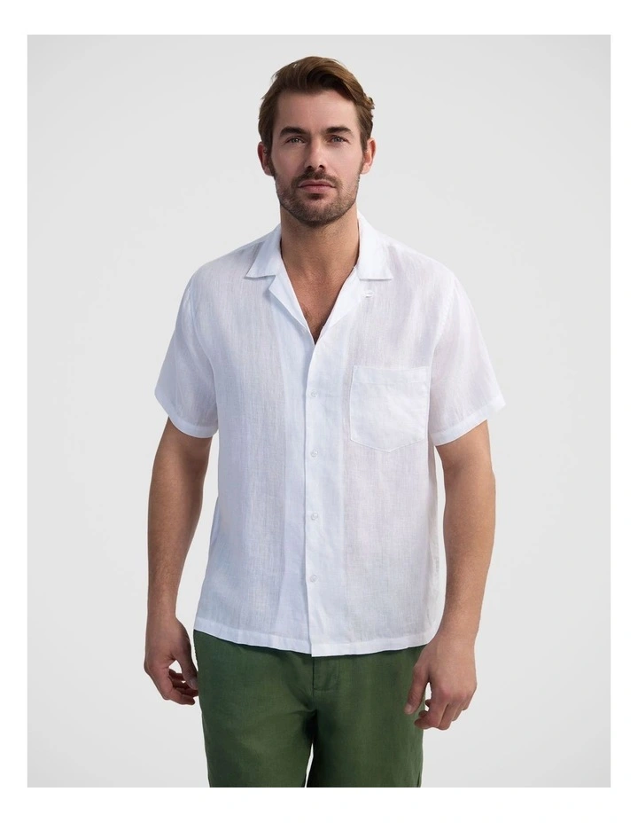 Griffin French Linen Short Sleeve Shirt in White image 1
