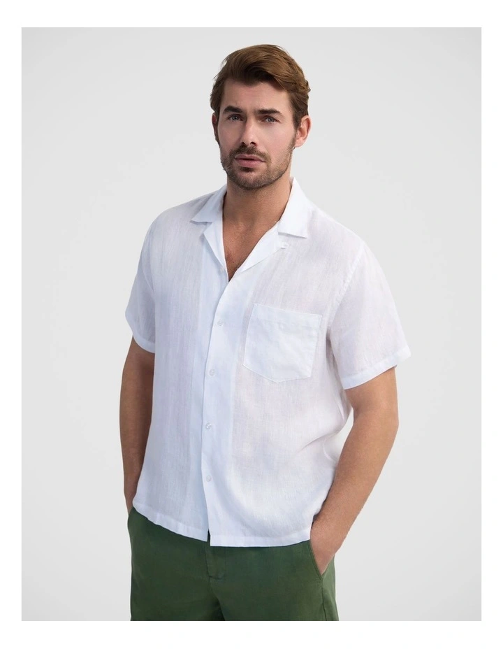 Griffin French Linen Short Sleeve Shirt in White image 3