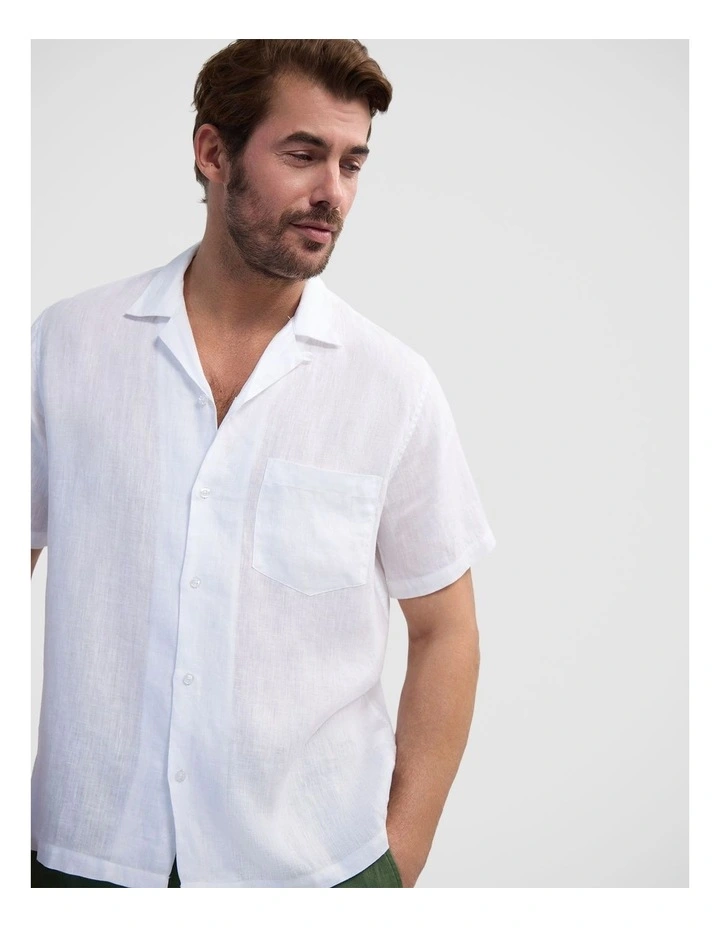 Griffin French Linen Short Sleeve Shirt in White image 4