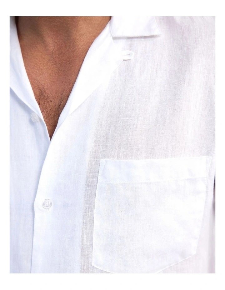 Griffin French Linen Short Sleeve Shirt in White image 6