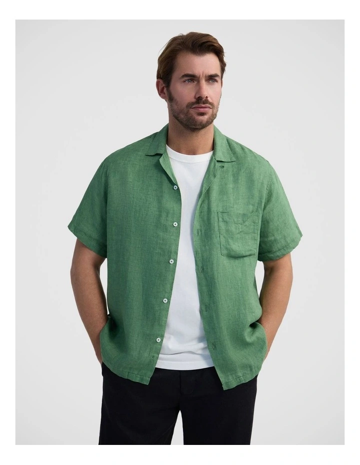 Griffin Delave Linen Short Sleeve Shirt in Pea Green image 1