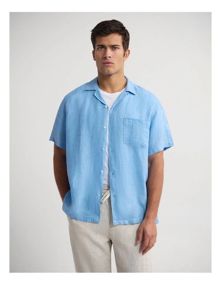 Griffin Delave Linen Short Sleeve Shirt in Sky image 1