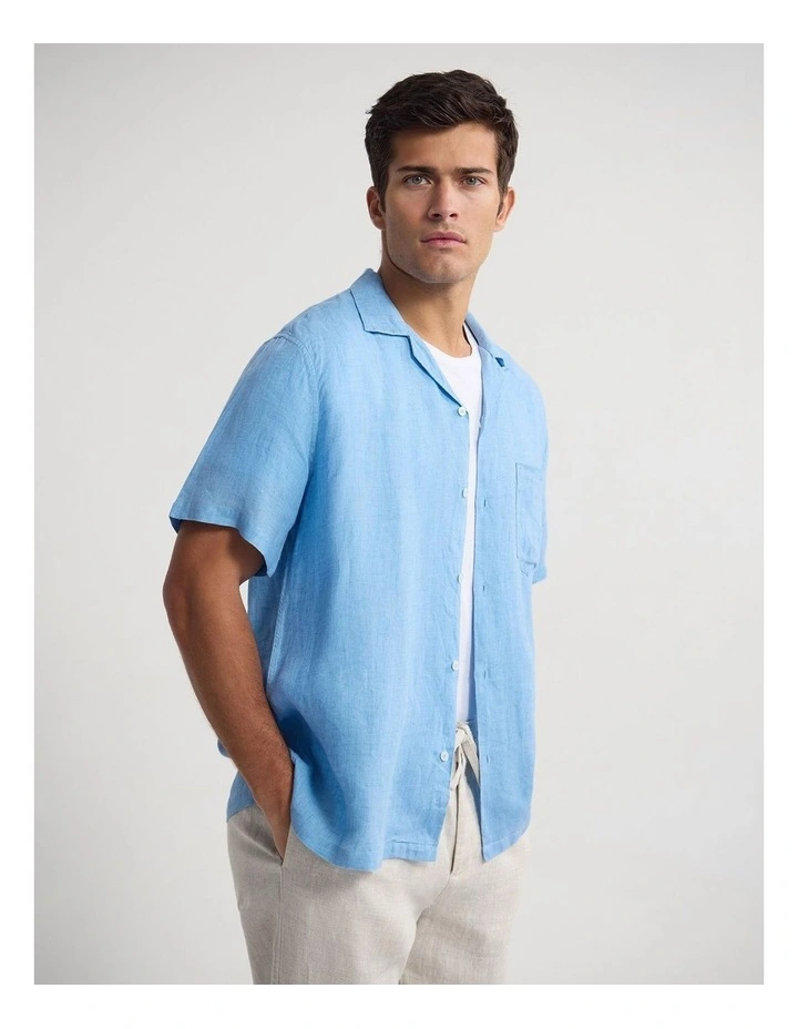Griffin Delave Linen Short Sleeve Shirt in Sky image 3