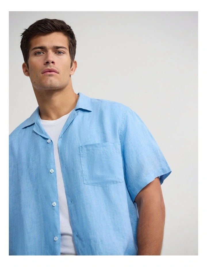Griffin Delave Linen Short Sleeve Shirt in Sky image 4