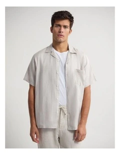 Griffin French Linen Short Sleeve Shirt in Stone