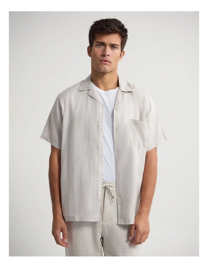 Griffin French Linen Short Sleeve Shirt in Stone image 1